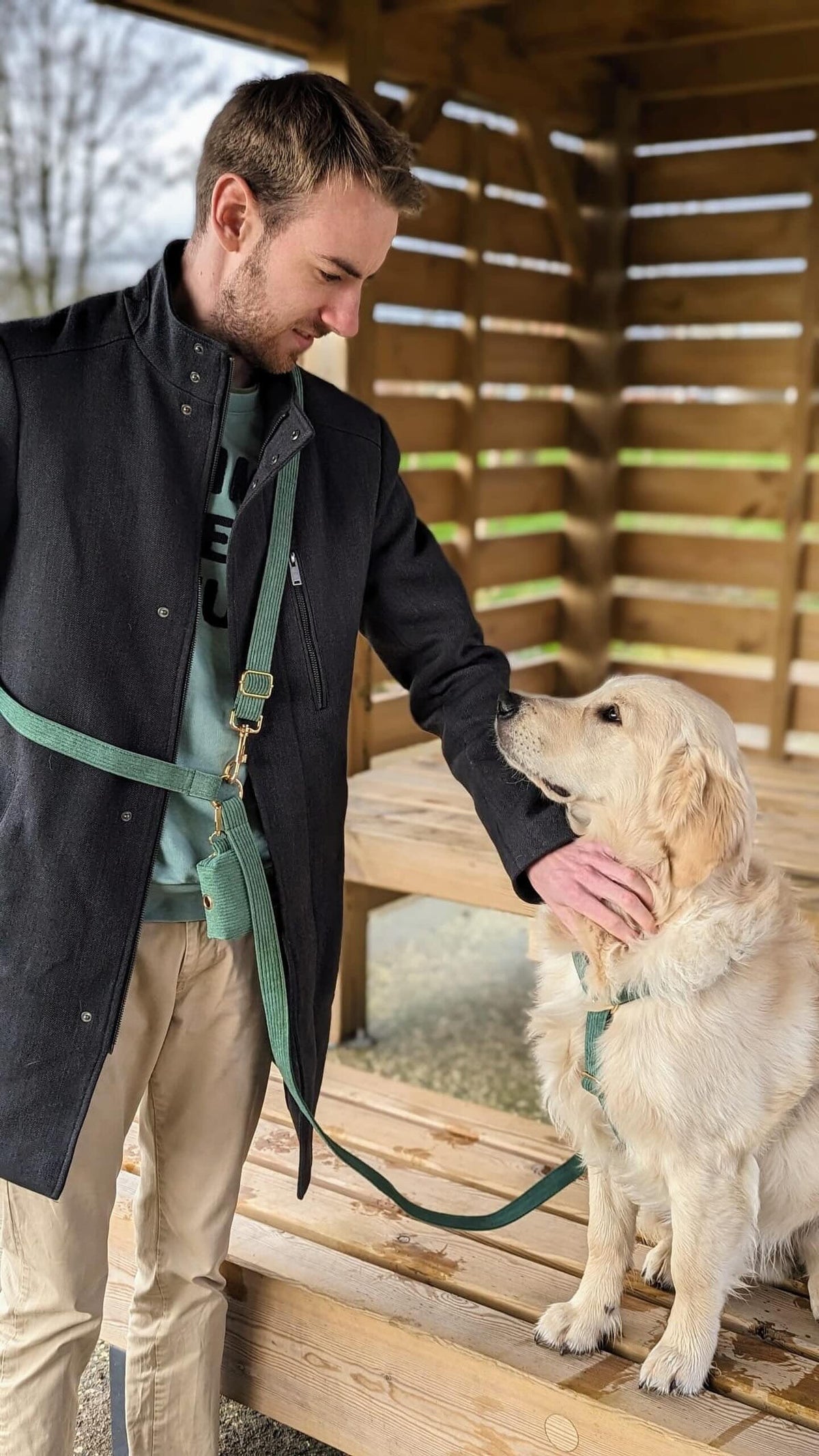 Chien promené avec la laisse en velours rouge – Bande de Canailles