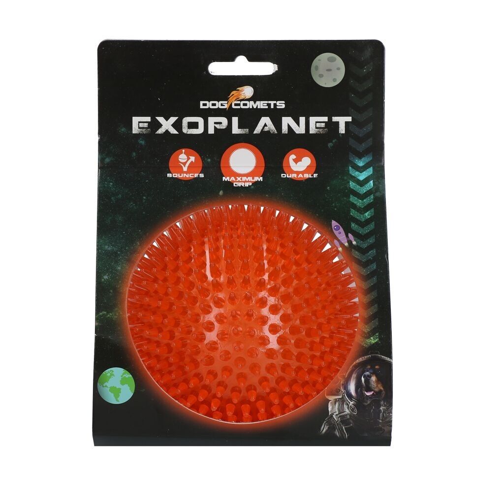 Balle hérisson pour chien Exoplanet – Dog Comets – orange, emballage