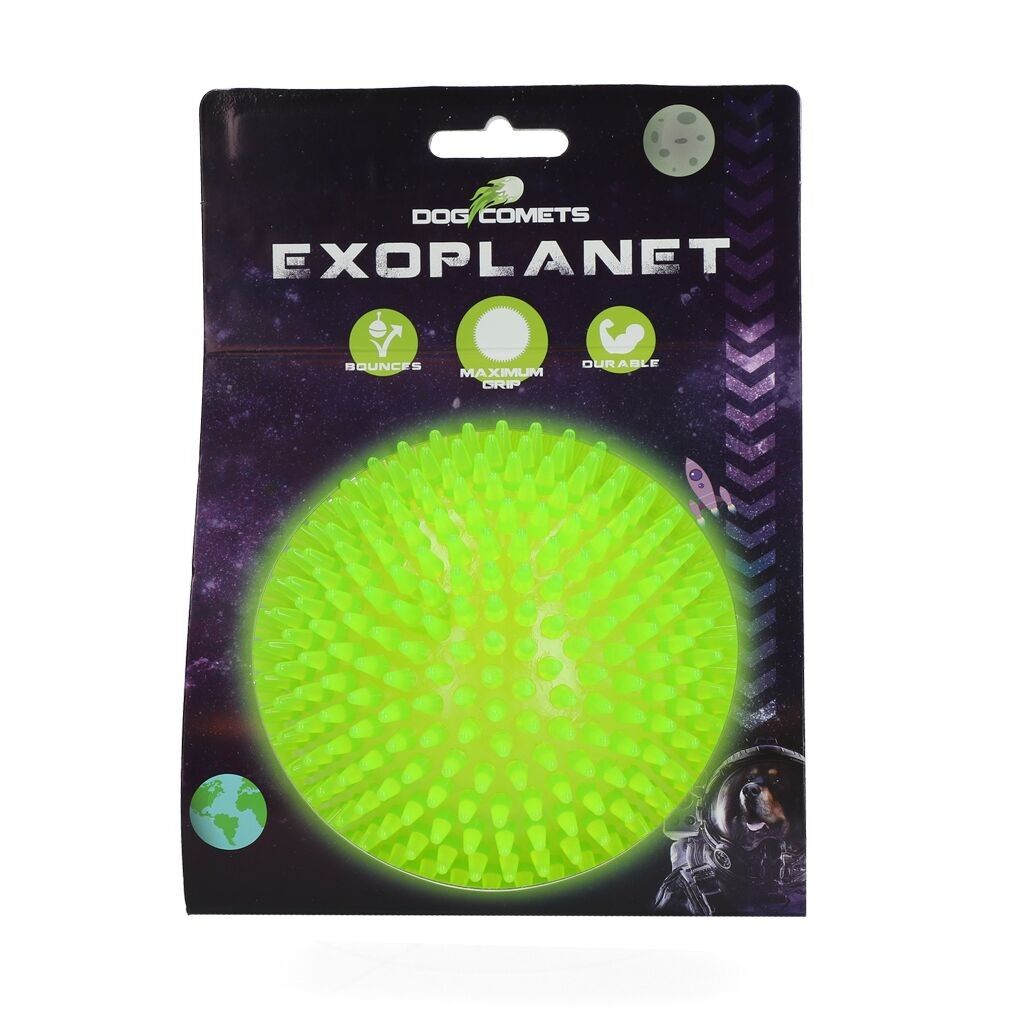 Balle hérisson pour chien Exoplanet – Dog Comets – vert, emballage