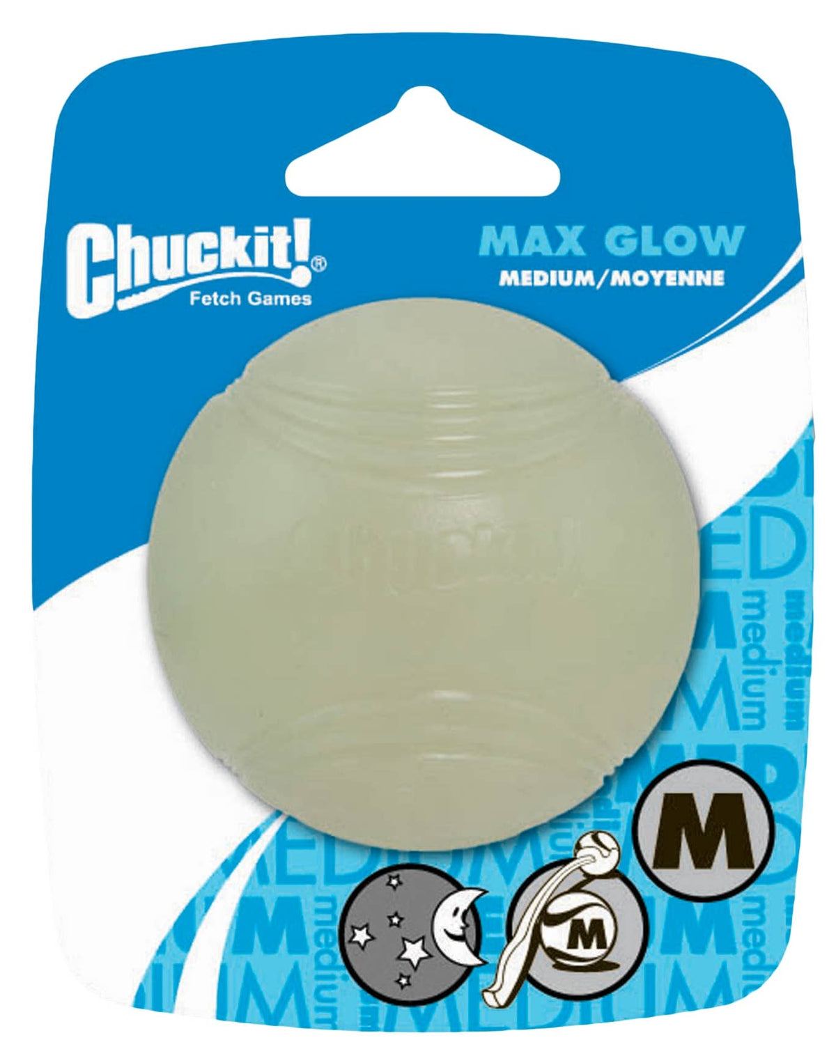 Balle phosphorescente pour chien Max Glow 6 cm – 1 balle – Chuckit! – emballage