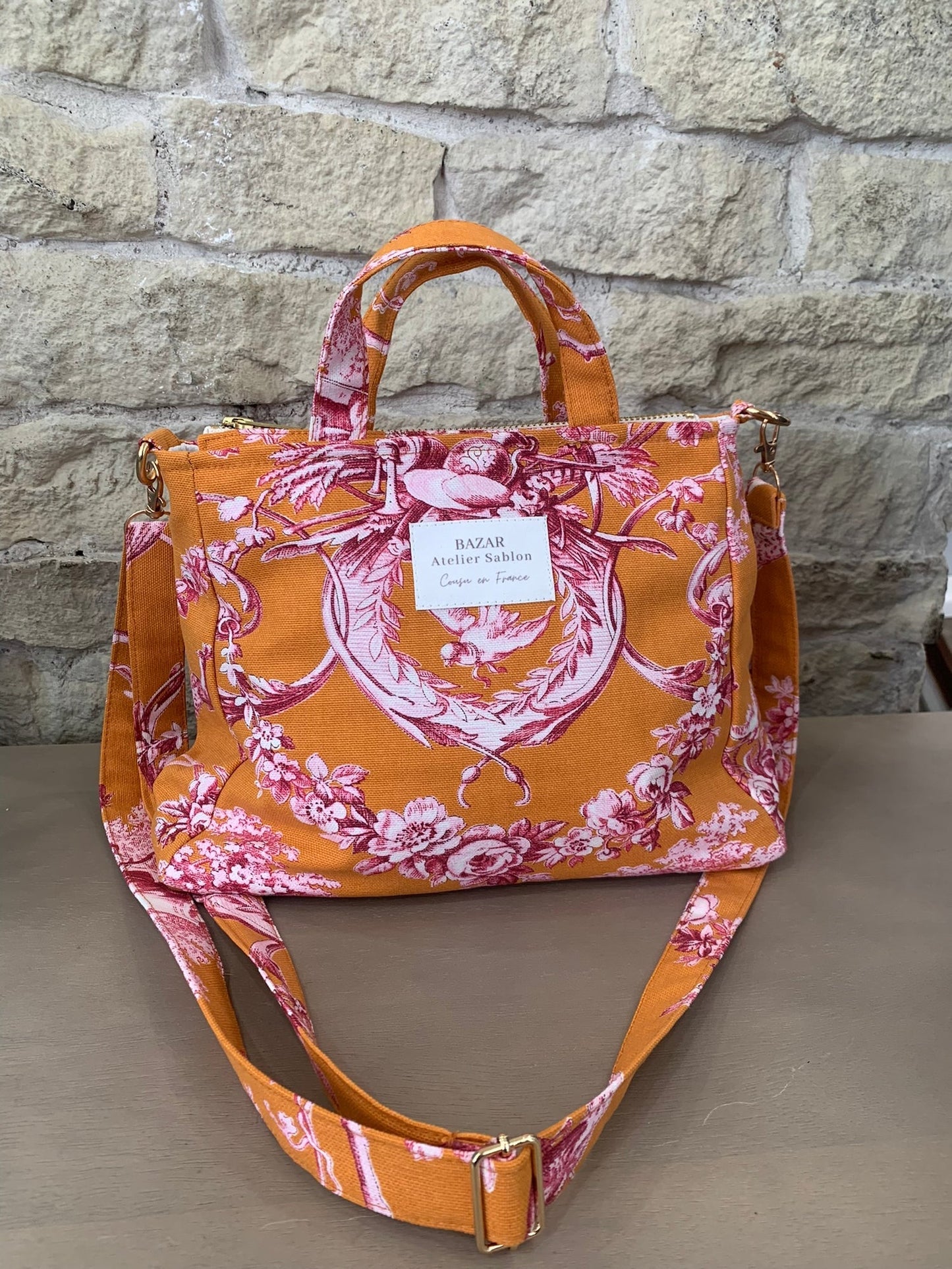 Mini cabas Jouy de Fruits orange et fuschia, Bazar Atelier Sablon