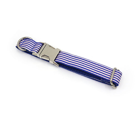 Collier pour chien rayé bleu – Bande de Canailles