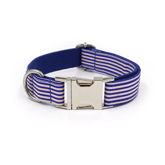 Collier pour chien rayé bleu – Bande de Canailles