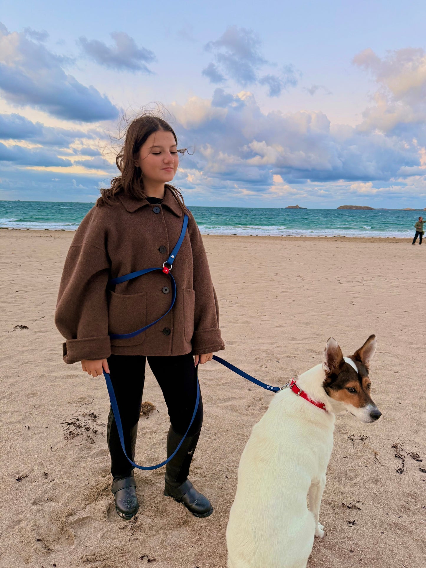 Laisse mains libres pour chien bleu navy et rouge, Pattounes Palace