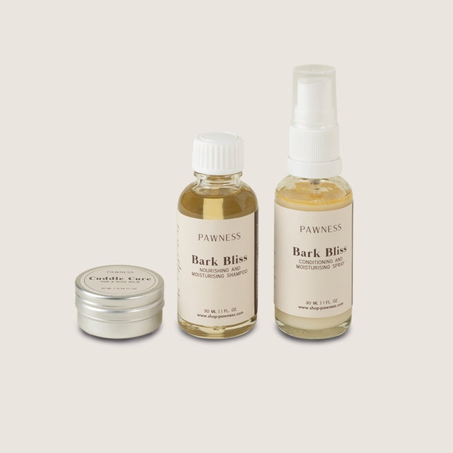 Ensemble Mini Dog Care Snuggle Shine — Shampoing, spray et baume pour pattes