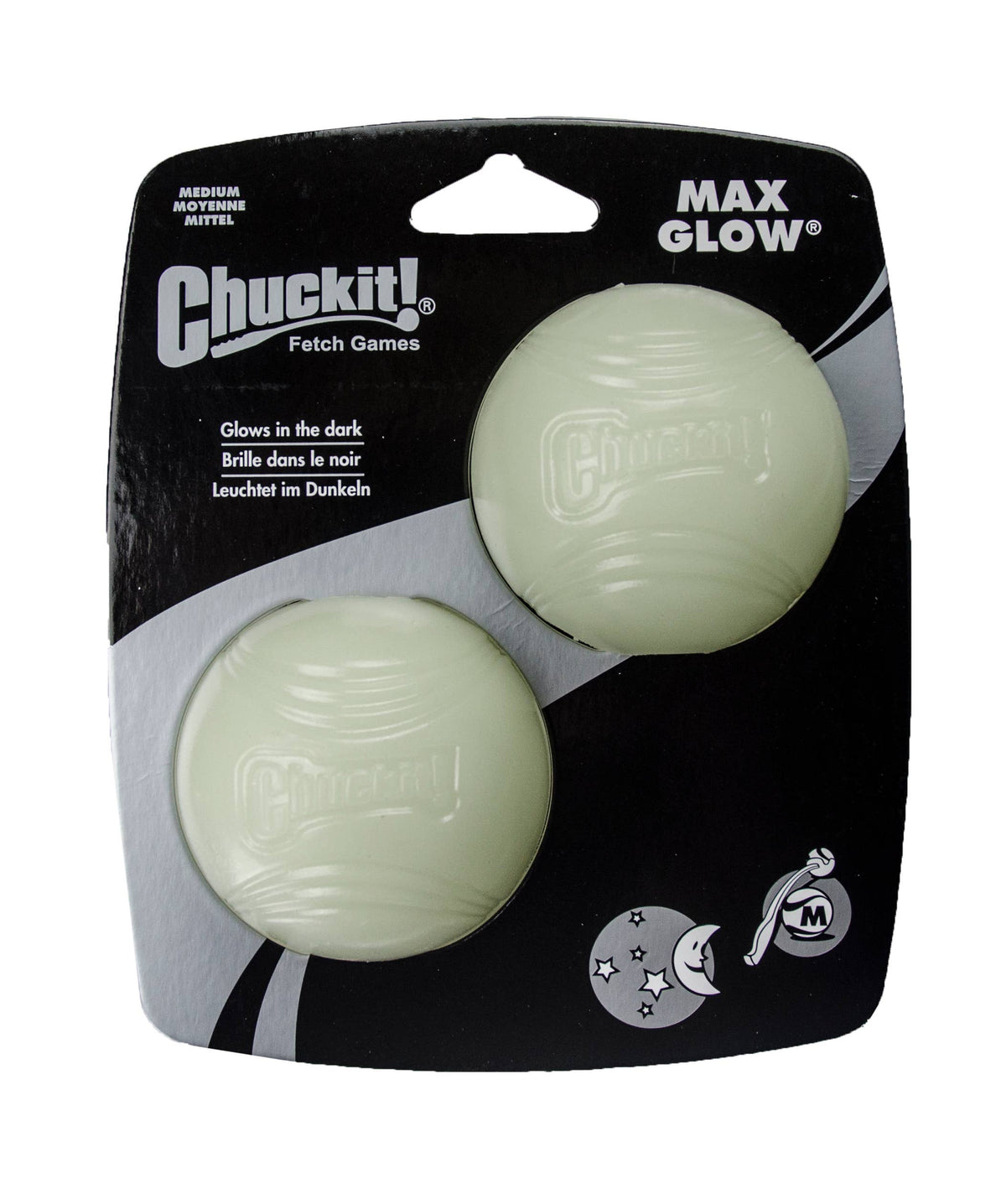 Balle phosphorescente pour chien Max Glow 6 cm – lot de 2 – Chuckit! – emballage